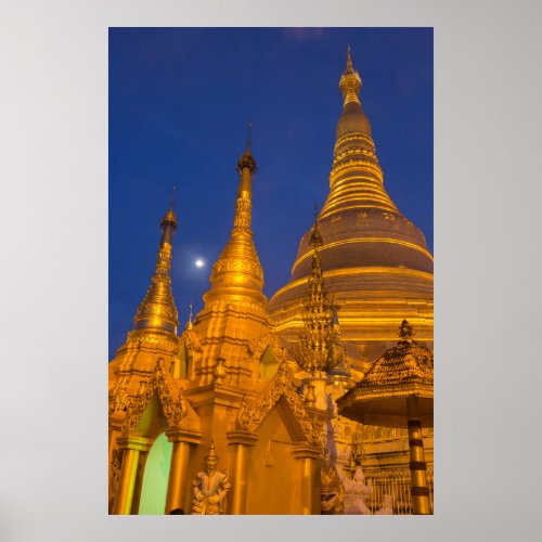 Shwedagon Pagoda at night Myanmar Poster