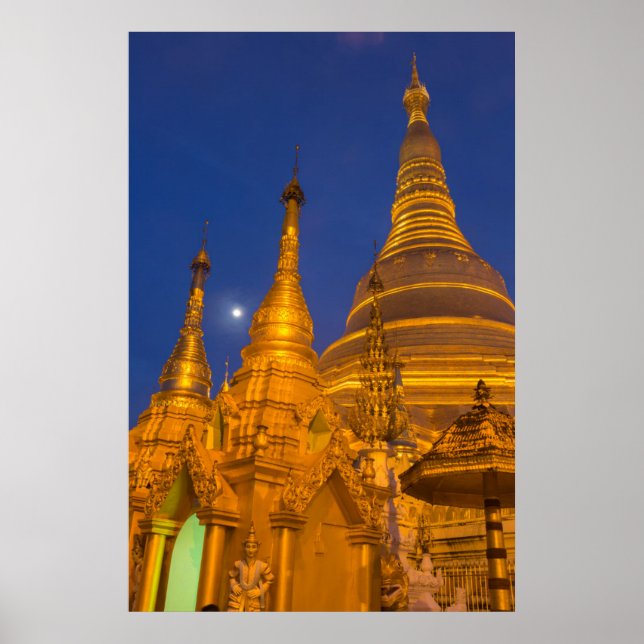Shwedagon Pagoda at night, Myanmar Poster (Front)