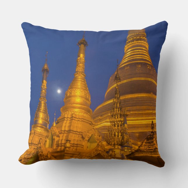 Shwedagon Pagoda at night, Myanmar Throw Pillow (Front)