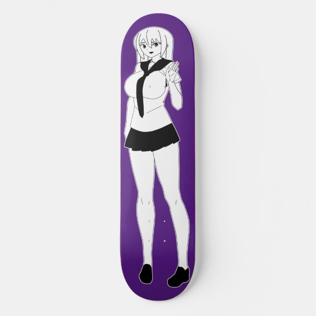 Shy Anime School Girl Skateboard Deck (Front)
