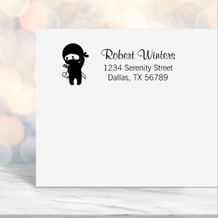 Shy Blushing Ninja Holding Origami Heart Address Self-inking Stamp