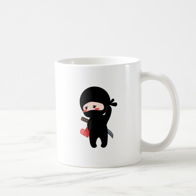 Shy Blushing Ninja Holding Origami Paper Heart Coffee Mug (Right)