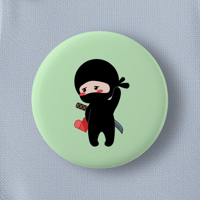 Shy Blushing Ninja Origami Paper Heart Green Button (Creator Uploaded)