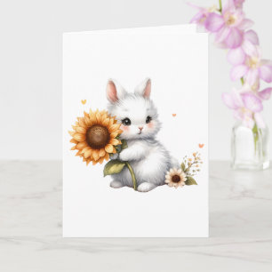 Shy Bunny with Sunflower All-Occasion Greeting Card