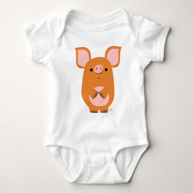 Shy Cartoon Pig custom baby apparel Baby Bodysuit (Front)