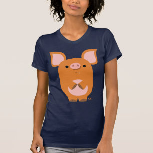 Shy Cartoon Pig custom women T-shirt