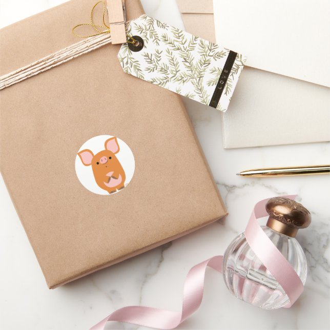 Shy Cartoon Pig round sticker (Gifting)