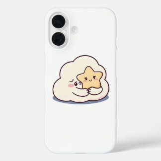 Shy Cloud Hugging a Star – Dreamy Cute Sky Charact iPhone 16 Case