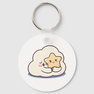 Shy Cloud Hugging a Star – Dreamy Cute Sky Charact Keychain