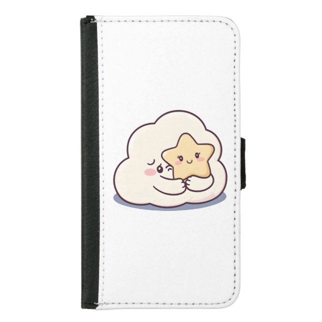 Shy Cloud Hugging a Star – Dreamy Cute Sky Charact Samsung Galaxy Wallet Case (Front)