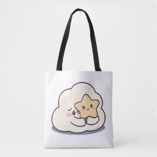 Shy Cloud Hugging a Star – Dreamy Cute Sky Charact Tote Bag