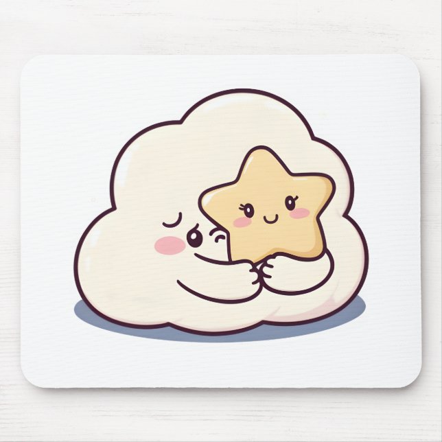 Shy Cloud Hugging a Star Mouse Pad (Front)