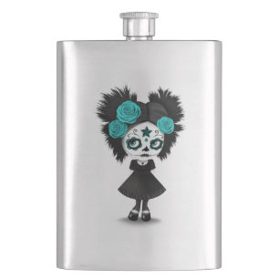 Shy Day of the Dead Girl with Big Eyes Blue Flask