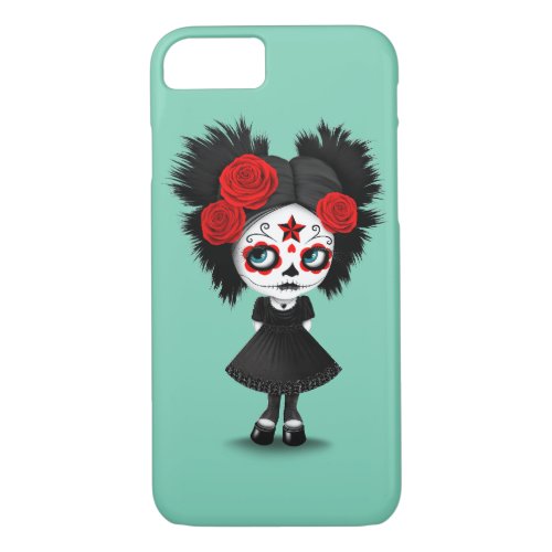 Shy Day of the Dead Girl with Big Eyes Red iPhone 87 Case