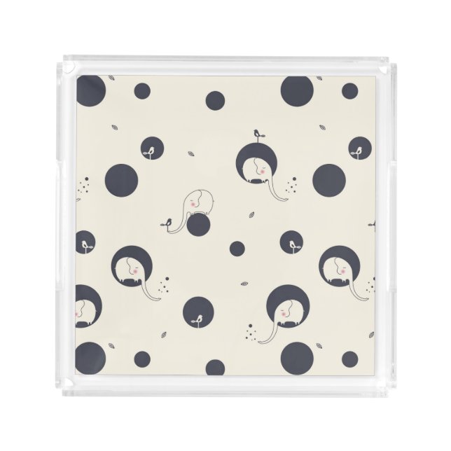Shy Elephant Pattern Acrylic Tray (Front)