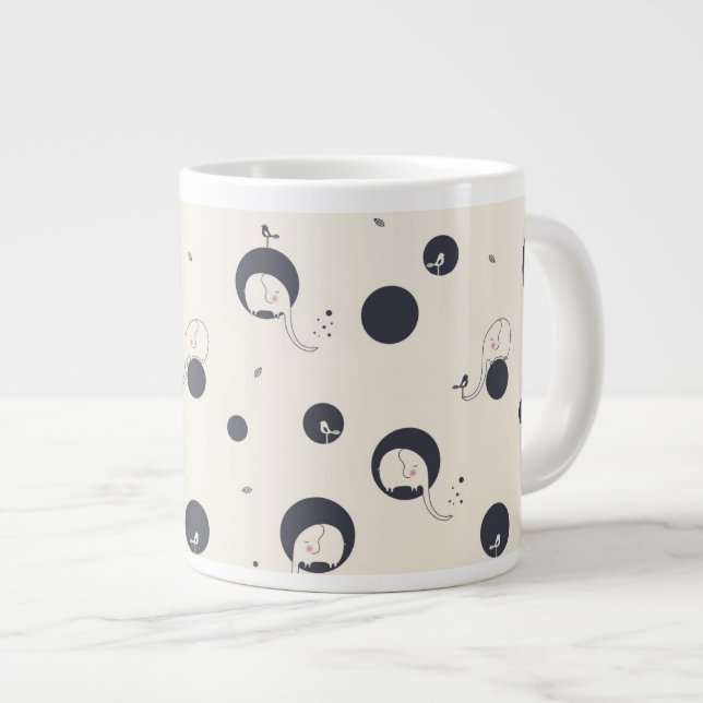Shy Elephant Pattern Large Coffee Mug (Front Right)