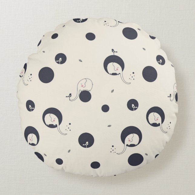 Shy Elephant Pattern Round Pillow (Front)