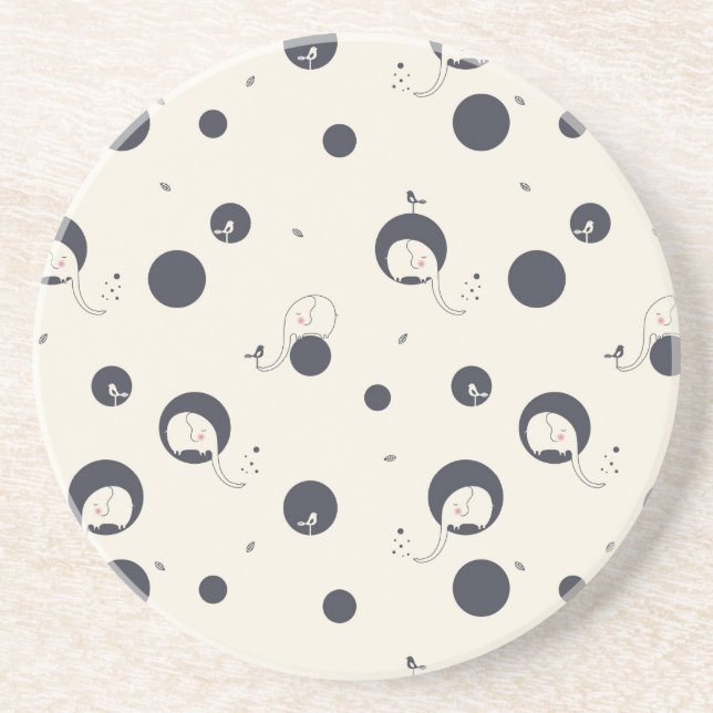 Shy Elephant Pattern Sandstone Coaster (Front)