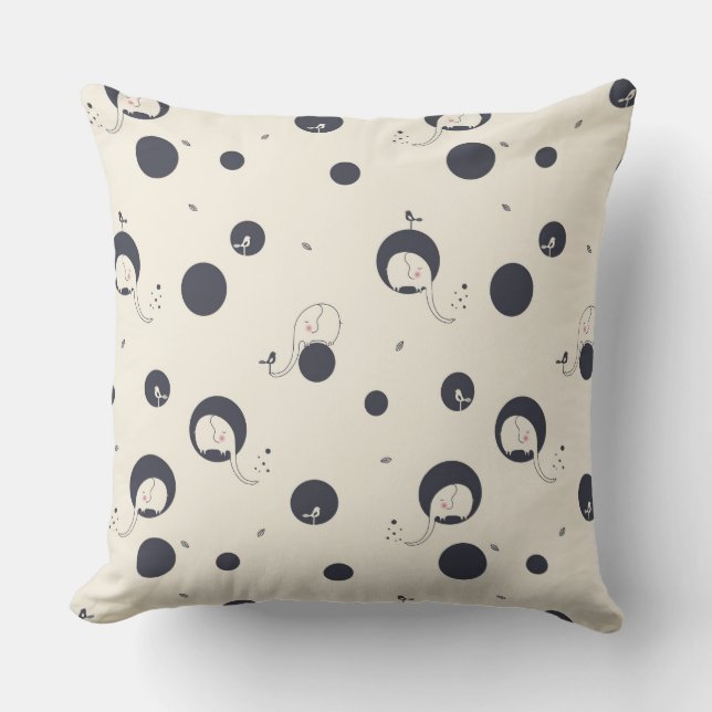 Shy Elephant Pattern Throw Pillow (Front)