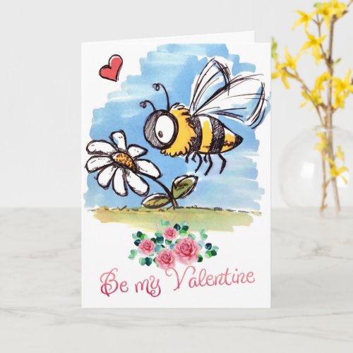 Shy flower and honey bee love card