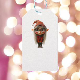 Shy Girl Christmas Elf White Gift Tags