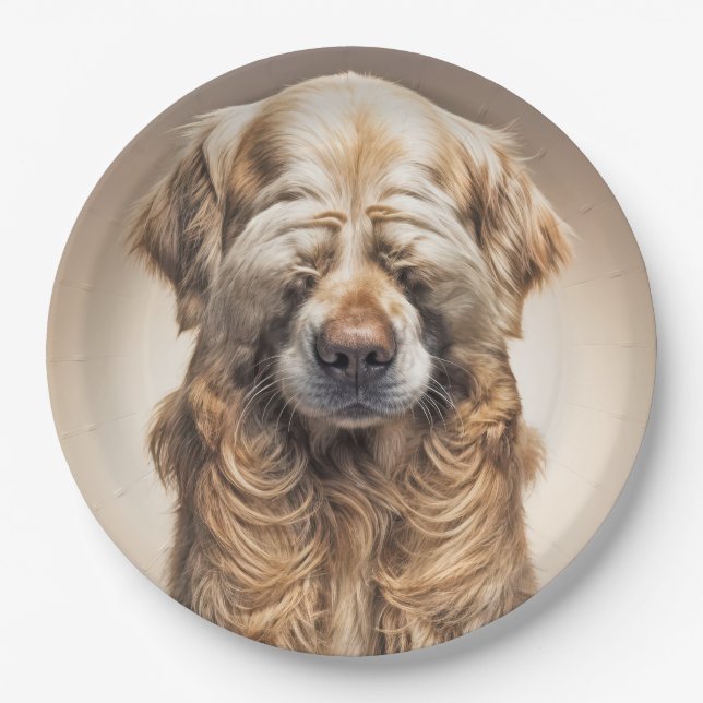 Shy Golden Retriever Paper Plates (Front)