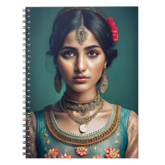 Shy indian girl Decorated with gold necklaces  Notebook