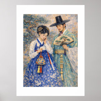 Shy Korean Couple in Hanbok – Romantic East Asian Poster