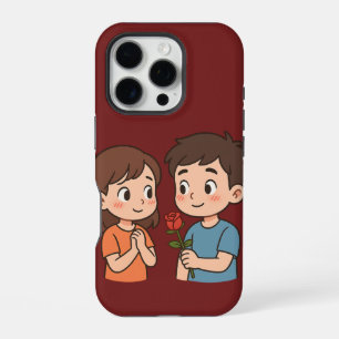 Shy Love Moment 💕 Cute Cartoon iPhone 16 Pro Case