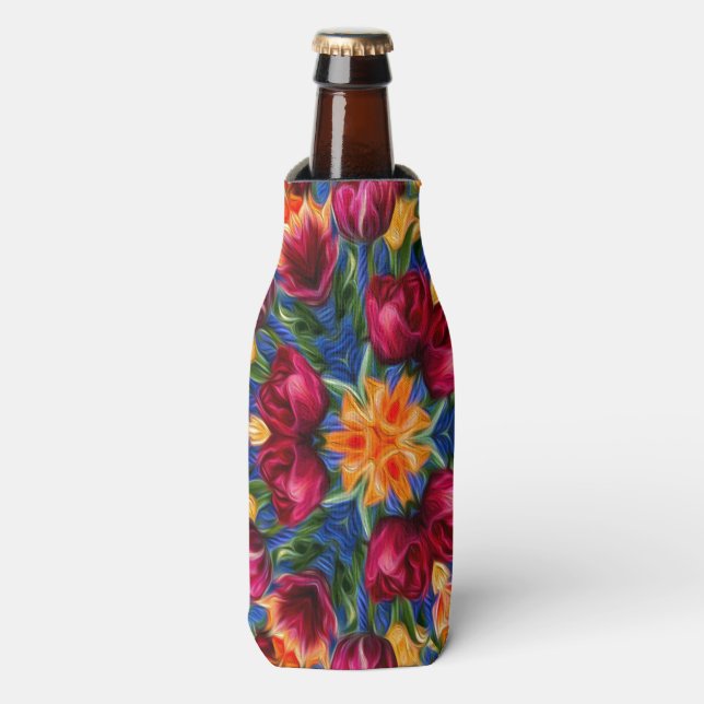 Shy love orange tulip pattern bottle cooler (Bottle Front)