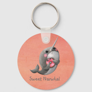 Shy Narwhal with Donut Keychain