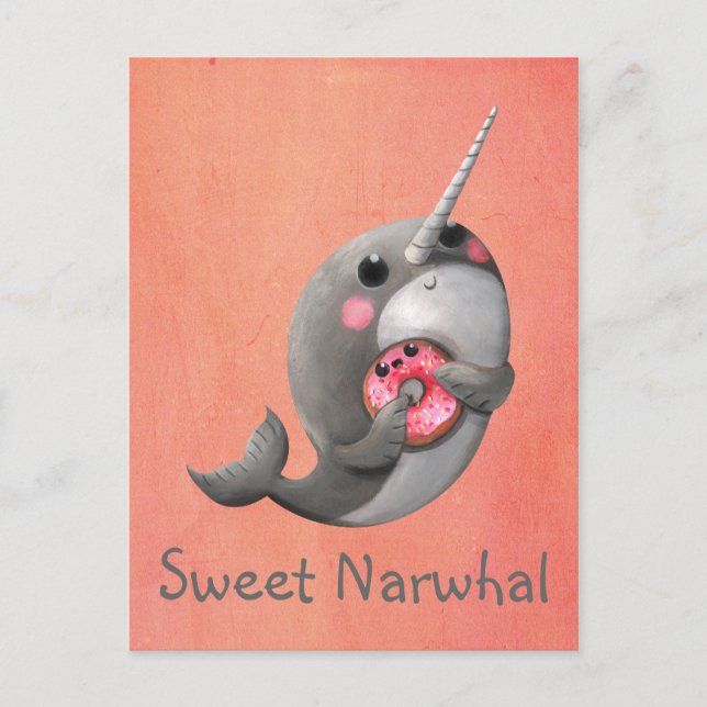 Shy Narwhal with Donut Postcard (Front)