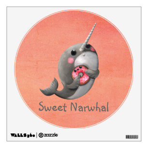 Shy Narwhal with Donut Wall Sticker