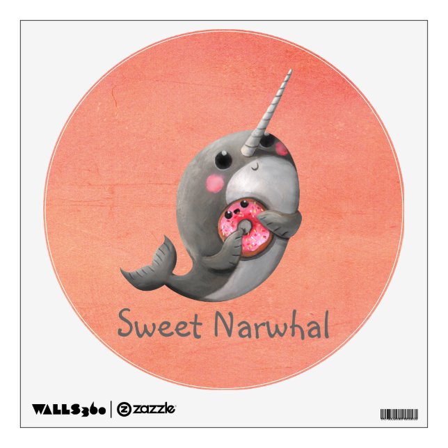 Shy Narwhal with Donut Wall Sticker (Front)