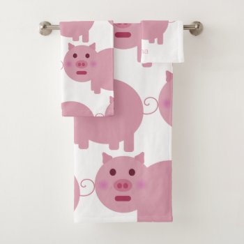 Shy Pink Pig Custom Bath Towel Set by LokisLaughs at Zazzle
