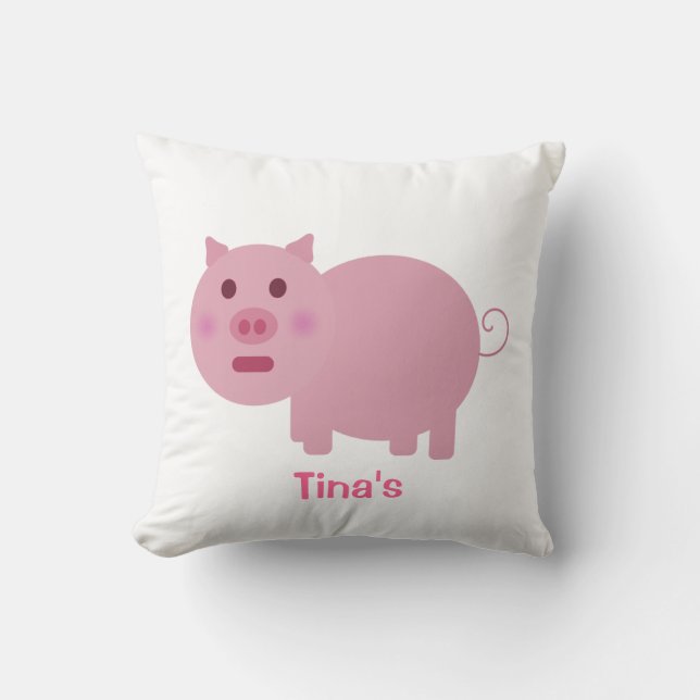 Shy Pink Pig Personalized Decor Pillow (Front)