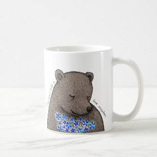 Shy Quiet Bear with Blue Flowers Unspoken Love Coffee Mug
