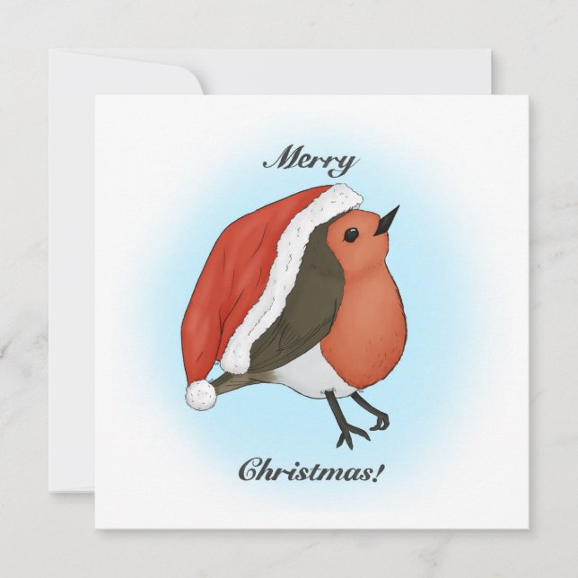 Shy Santa Robin Holiday Card (Front)