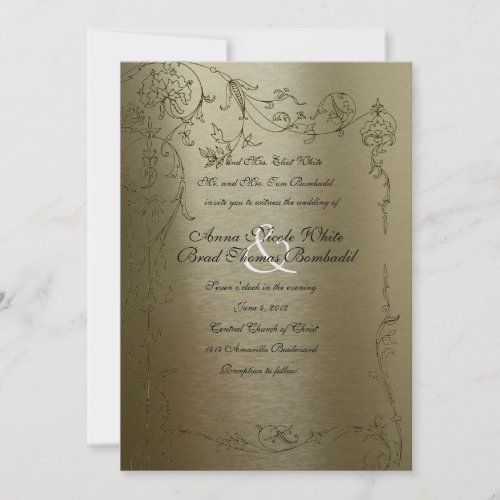 Shy Unicorn Gold Metallic Wedding Invitation