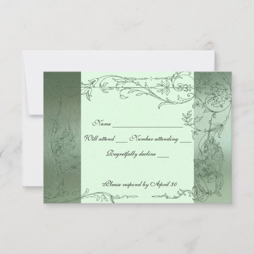 Shy Unicorn Green Metallic rsvp with envelopes