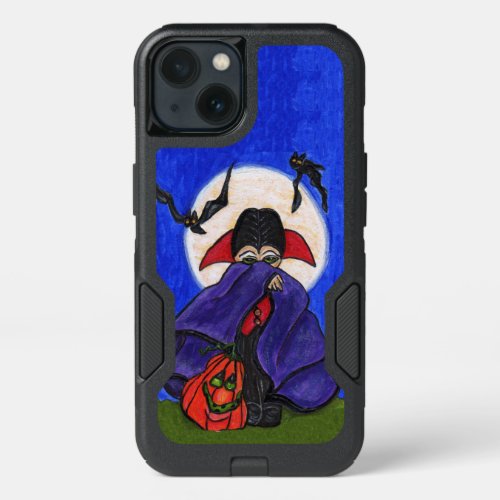 Shy Vampire Red Purple Cape Pumpkin Moon Bats iPhone 13 Case