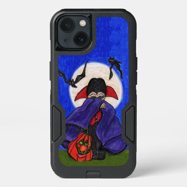 Shy Vampire Red Purple Cape Pumpkin Moon Bats Otterbox iPhone Case (Back)
