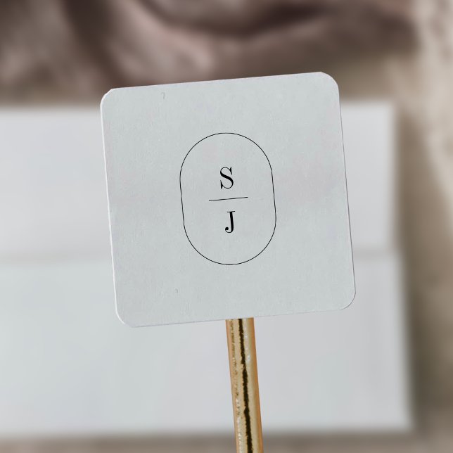 SHYLAH Elegant Simple Neutral Wedding Monogram Square Sticker (SHYLAH Elegant Simple Neutral Wedding Monogram Square Sticker)