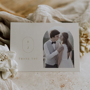 SHYLAH Flat Minimal Gold Cream Boho Photo Wedding Thank You Card