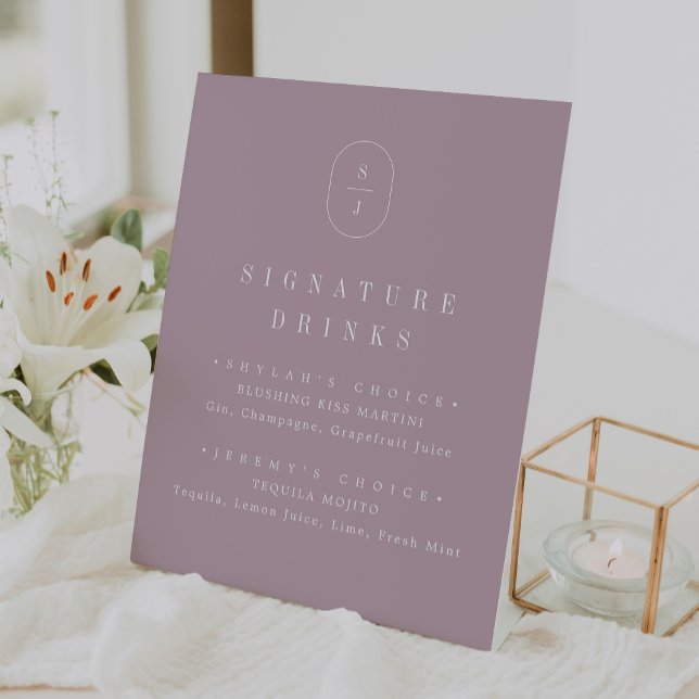 SHYLAH Mauve Lilac Simple Wedding Signature Drink Pedestal Sign (SHYLAH Mauve Lilac Simple Wedding Signature Drink Pedestal Sign)