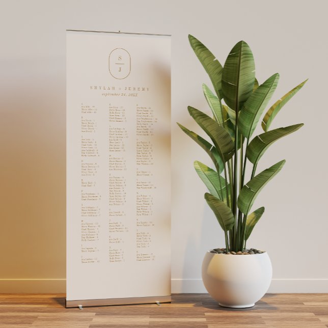 SHYLAH Monogram Gold Cream Wedding Seating Chart Retractable Banner (SHYLAH Monogram Gold Cream Wedding Seating Chart Retractable Banner)