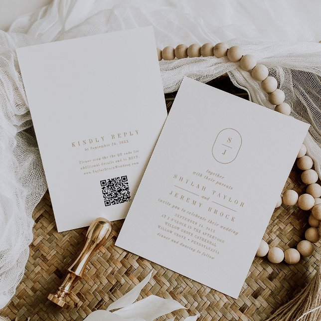 SHYLAH QR Code Minimalist Gold Elegant Wedding Invitation (SHYLAH QR Code Minimalist Gold Elegant Wedding Invitation)