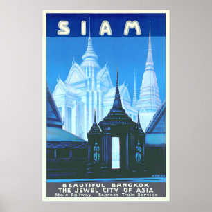 Siam Thailand Bangkok Temples Asia Wolrd Travel Poster