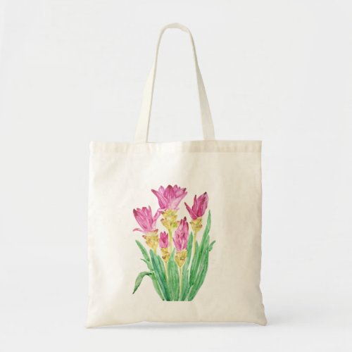 siam tulips watercolor painting tote bag