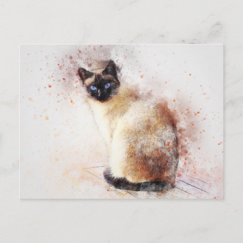Siamese  Abstract  Watercolor Postcard